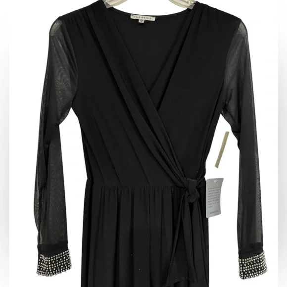 Nordstrom Tash + Sophie Black Jumpsuit with Sheer Sleeves Size Small New - Picture 2 of 6